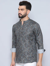Printed Cotton Short kurta for Men-KO-5095Olive